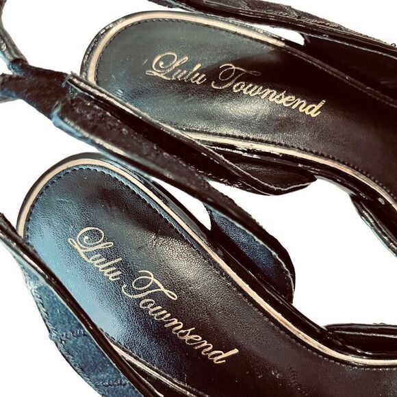 Lulu Townsend Black Sequins Open Toe Pumps Size 7.5 - Picture 6 of 9